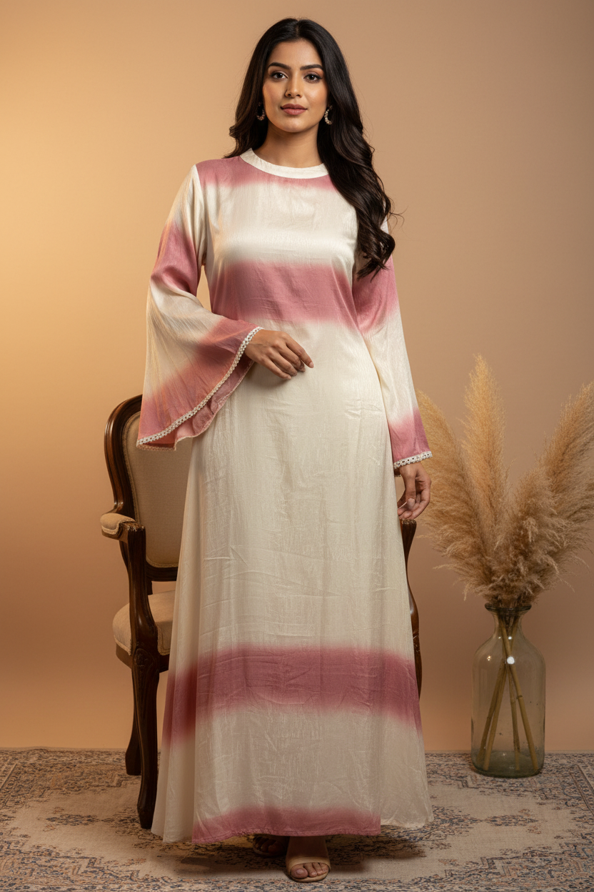 Dusty Pink Mauve Rose Ombre 3-Band Floor-Length Maxi - Exact Replication