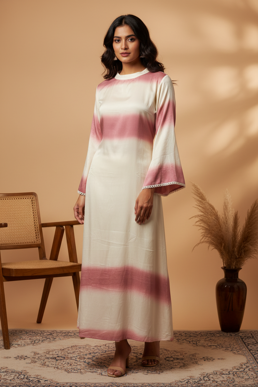 Dusty Rose Pink Ombre Midi Maxi - Exact 2+1 Band Pattern Replicated
