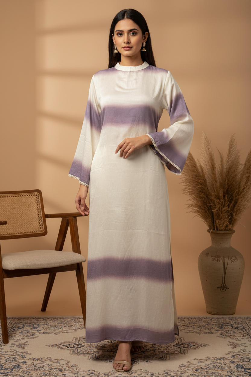 Lavender Lilac Ombre Maxi Kurta - Exact Pattern Replicated