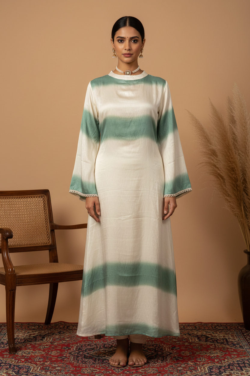 Mint Teal Green Ombre 3-Band Floor-Length Maxi - Exact Replication