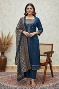Navy Blue Long Kurta with Plain Pants