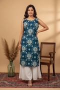 Teal Kurti Top with White Palazzo